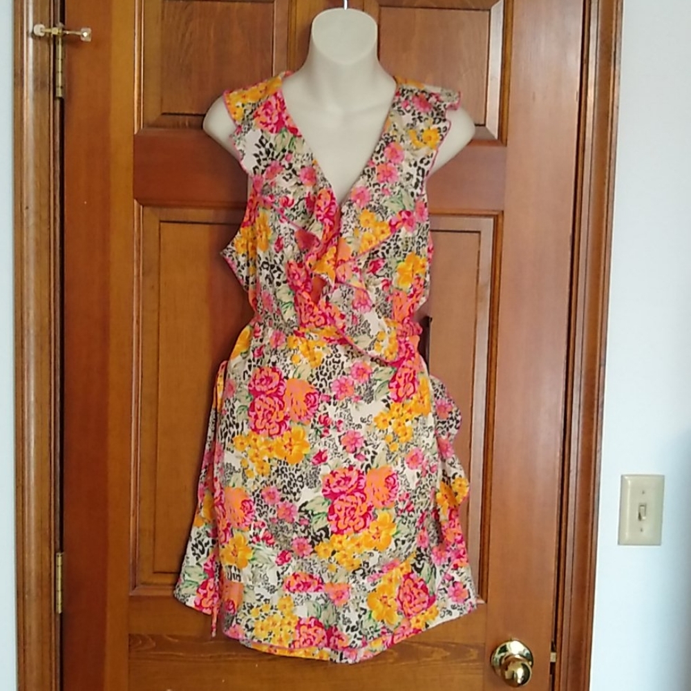 GUESS floral animal print wrap romper XL